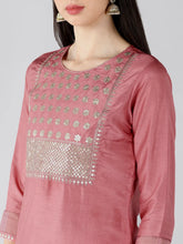 Women Pink Solid Embroidered Kurti Trousers With Dupatta 1
